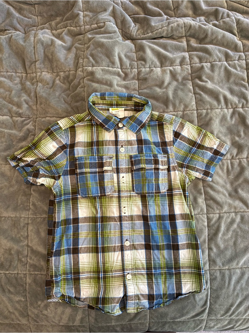 Crazy 8 Green Blue Plaid Short Sleeve Shirt